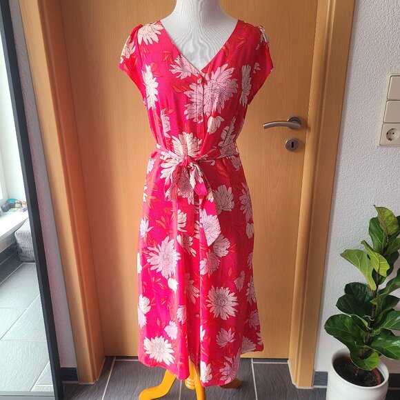 Talbots Pink Floral Chrysanthemum Belted Button Front Midi Shirt Dress 8 Petite - Picture 7 of 16